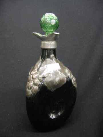 Appraisal: Pewter Overlay Emerald Glass Decanter pinch style '' excellent