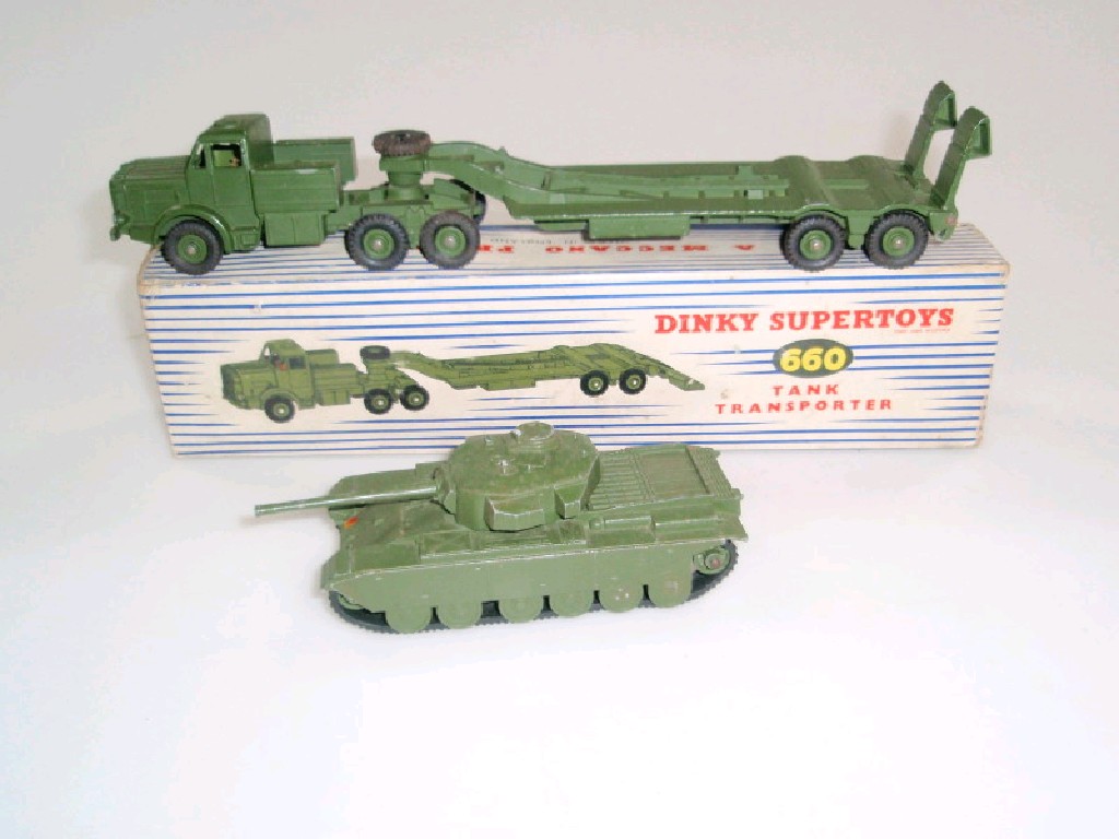 Appraisal: A Dinky tank transporter boxed and a further tank