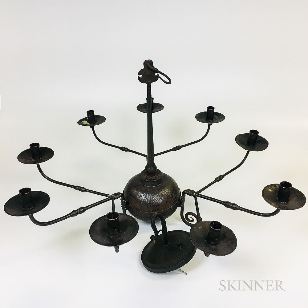 Appraisal: Nine-light Wrought Iron Chandelier Nine-light Wrought Iron Chandelier ht dia