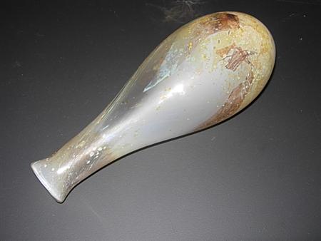 Appraisal: SAM HERMAN BLOWN GLASS FLASK baluater form apparently unsigned cm