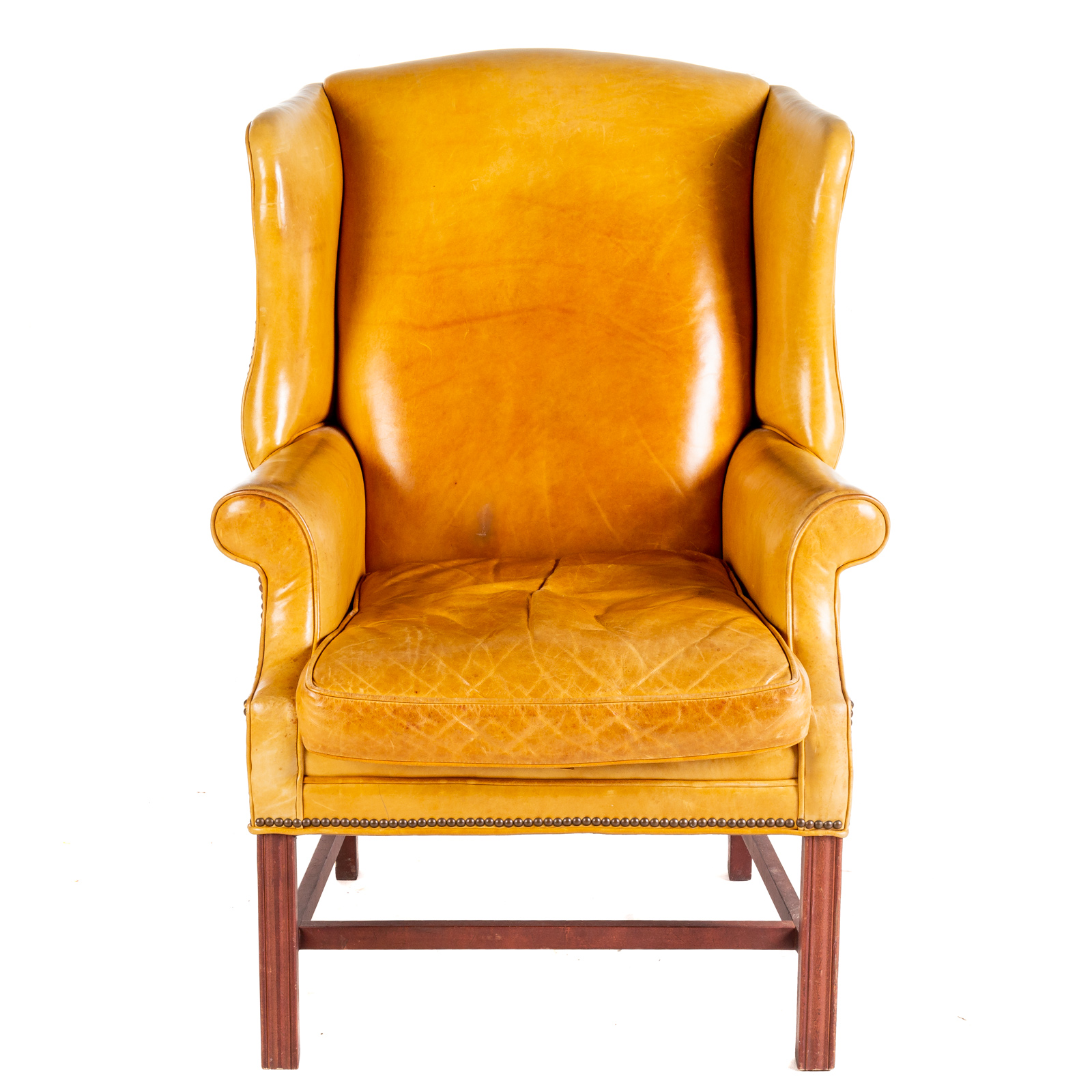 Appraisal: CHIPPENDALE STYLE LEATHER WING CHAIR Made by Old Hickory Tannery