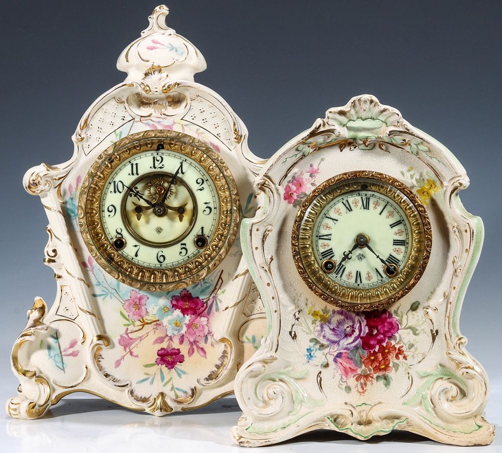 Appraisal: TWO NICE ORNATE ROYAL BONN CASE ANSONIA CLOCKS The taller