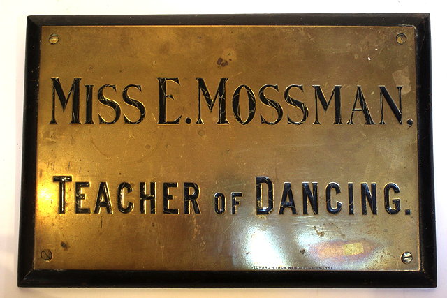 Appraisal: A VICTORIAN BRASS NAME PLATE Miss E Mossman 'Teacher of