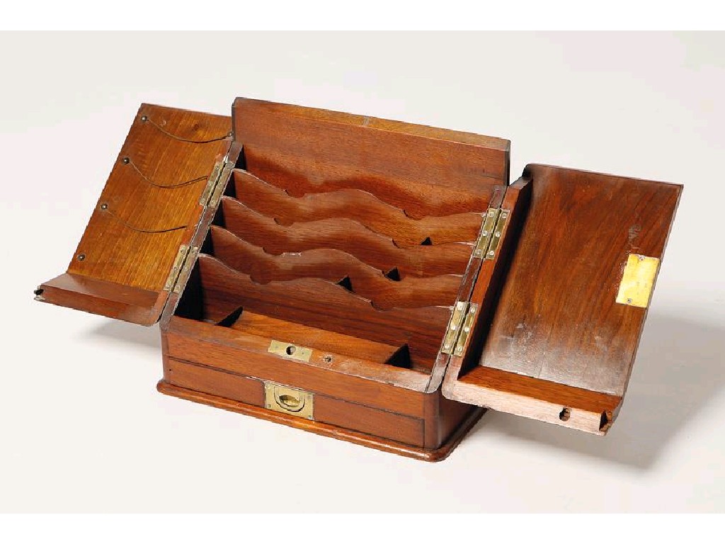 Appraisal: A VICTORIAN WALNUT VENEERED SLOPE FRONTED STATIONERY BOX the twin