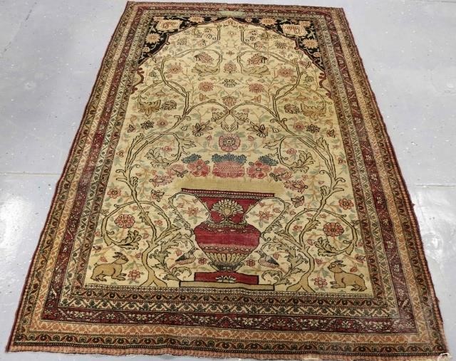 Appraisal: CIRCA KASHAN GARDEN CARPET FLORAL DESIGNWITH LARGE URN RABBITS IN