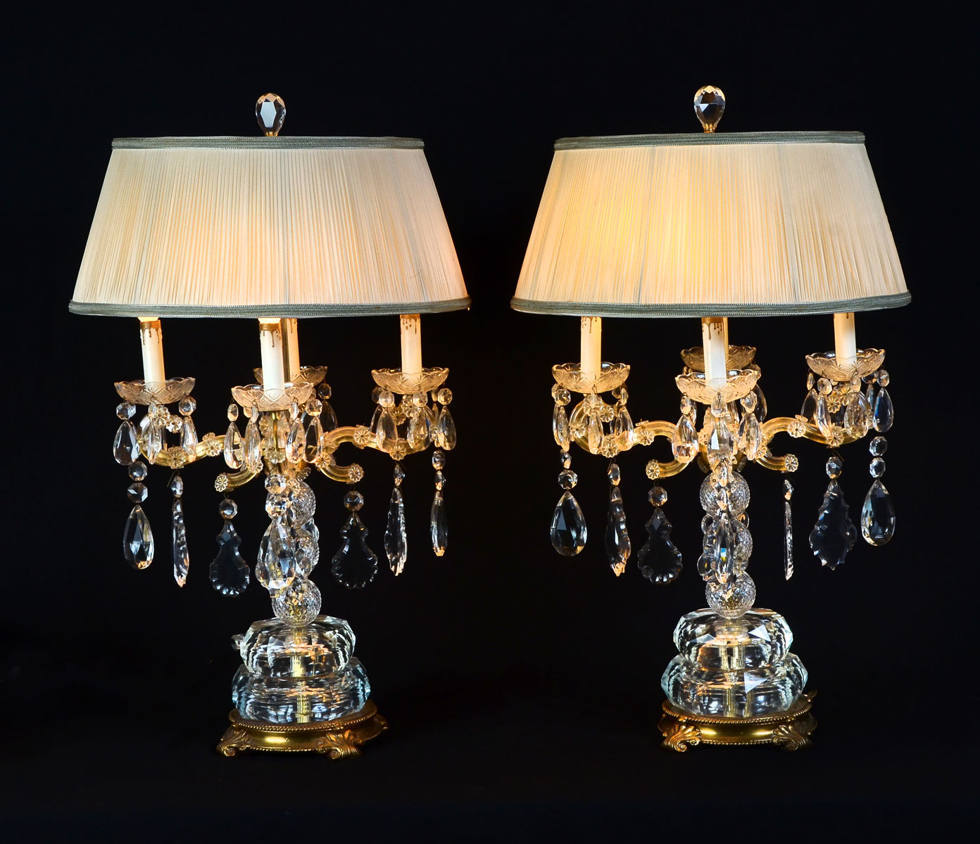 Appraisal: PR OF FACETED CRYSTAL LAMPS Pair of brass crystal lamps