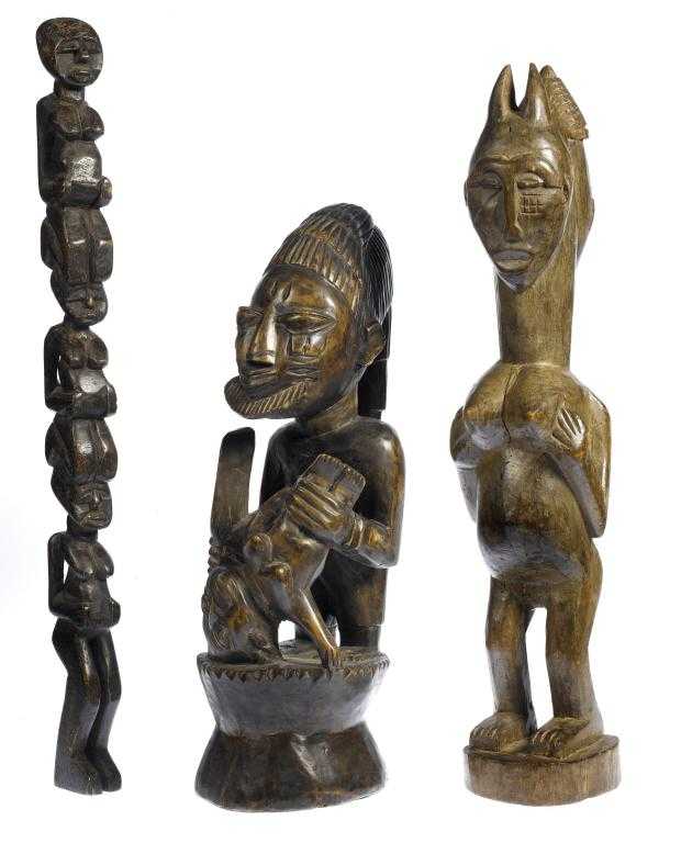 Appraisal: A YORUBA FIGURAL WOOD CARVING AND TWO OTHER WEST AFRICAN