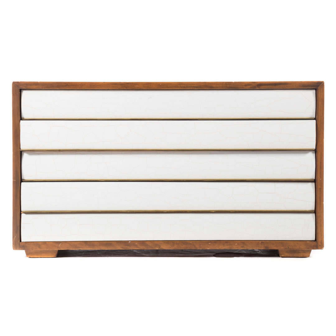 Appraisal: Modern mahogany chest of drawers white painted drawer fronts brass