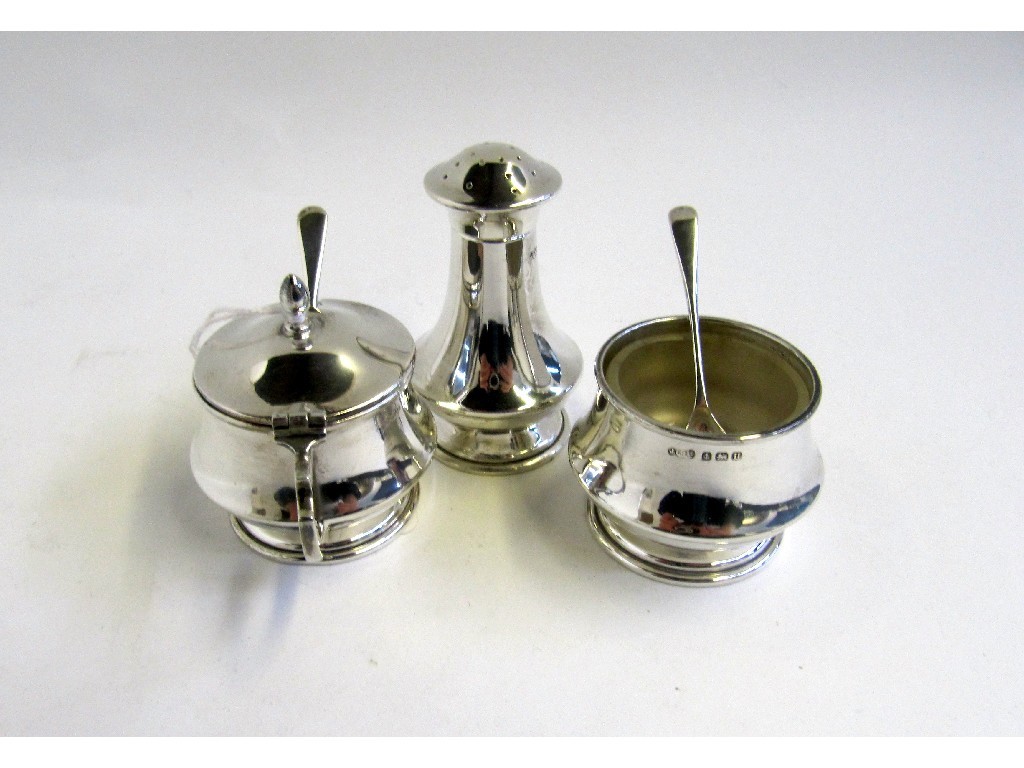 Appraisal: A three piece silver condiment set Birmingham