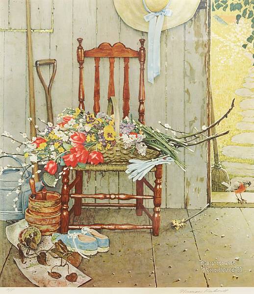 Appraisal: Norman Rockwell American - Spring Flowers Collotype printed on wove