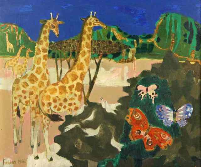 Appraisal: Mary Fedden ARR Giraffes Doves and Butterflies in an African