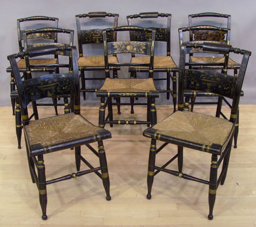 Appraisal: Assembled set of nine painted Hitchcock dining chairs