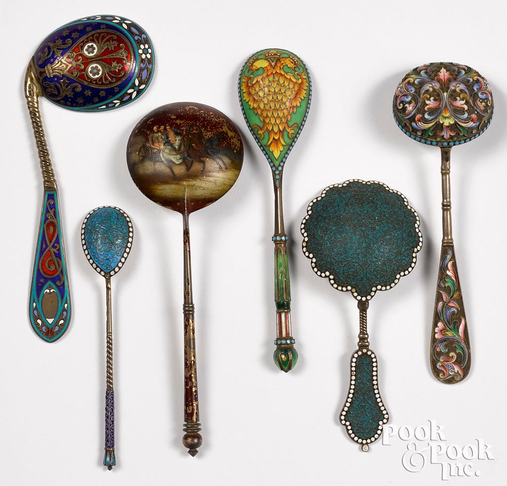 Appraisal: Six Russian silver enamel spoons Six Russian silver enamel spoons