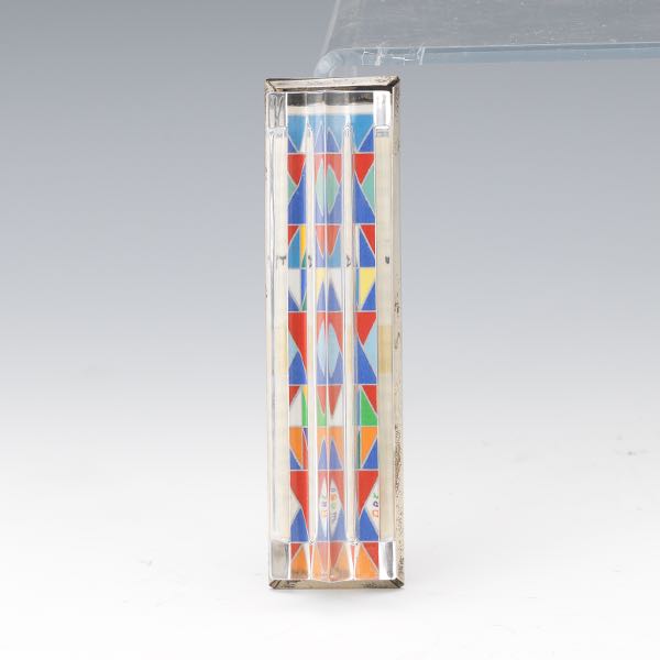 Appraisal: YAAKOV AGAM STERLING SILVER AND GLASS MEZUZAH x x A