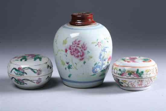 Appraisal: CHINESE FAMILLE ROSE PORCELAIN JAR Yongzheng period Floral decoration Together