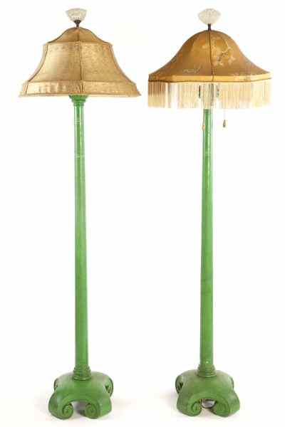 Appraisal: Pair of Oriental Style Floor Lampscirca s green painted surface