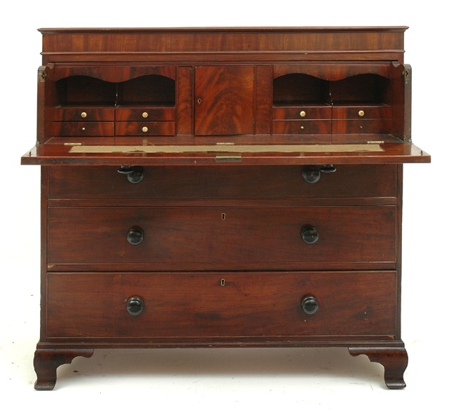 Appraisal: A TH CENTURY FLAME MAHOGANY SECRETAIRE CHEST OF DRAWERS The