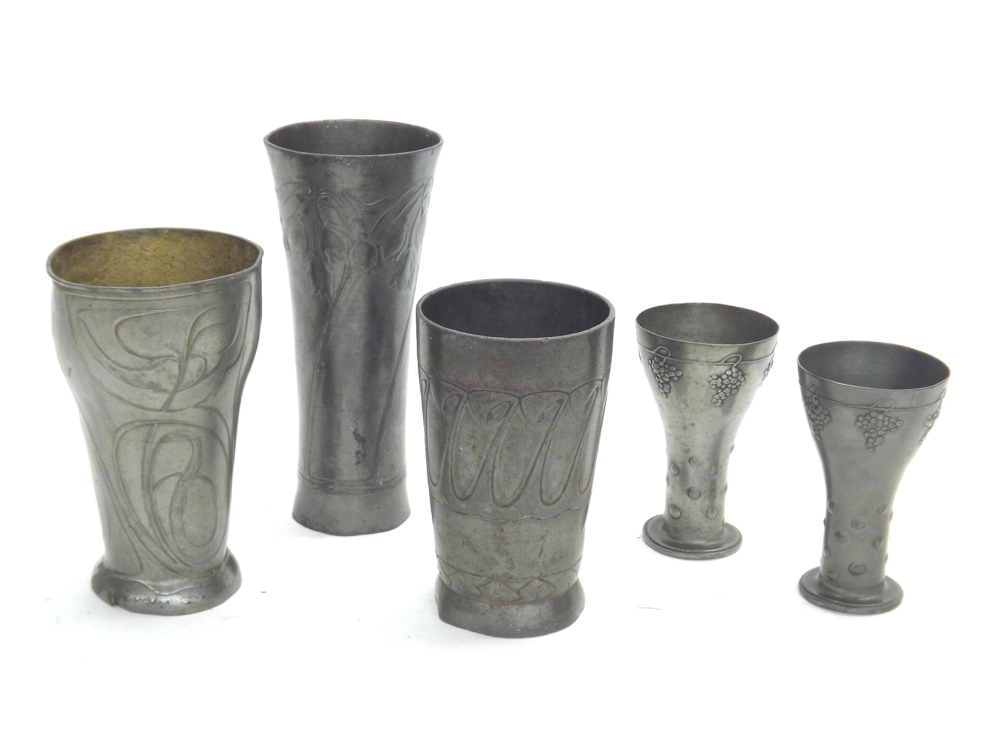 Appraisal: Pair of Osiris pewter grape goblets no high with three