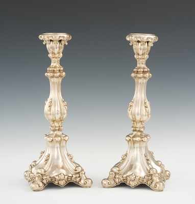 Appraisal: A Pair of Large Baroque Style German Silver Candleholders Berlin