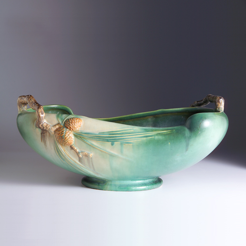 Appraisal: ROSEVILLE Green Pine Cone bowl - Repair to break at