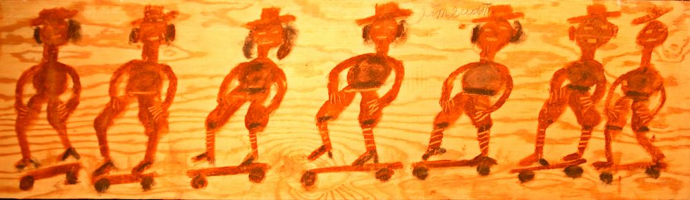 Appraisal: Outsider Art Jimmy Lee Sudduth Seven Men on Seven Skateboards