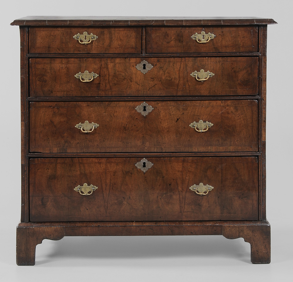 Appraisal: George I Burlwood-Veneered Chest British th century dovetailed drawers with