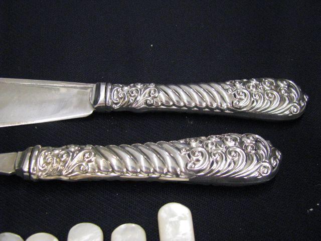 Appraisal: English Victorian Silverplate Fish Set serving fork knife repousse handles