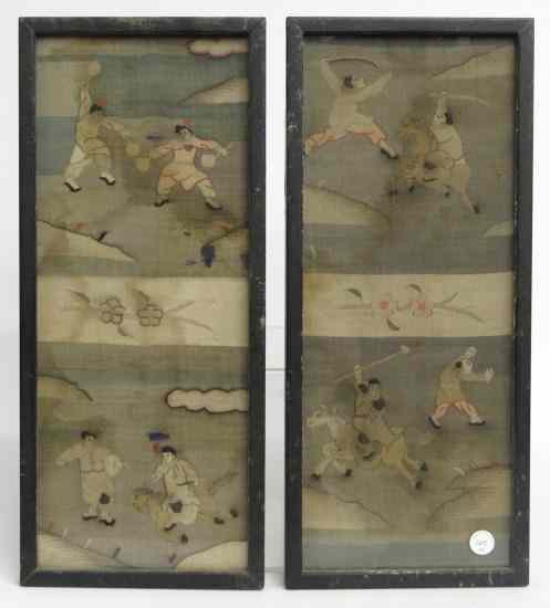 Appraisal: Lot two Asian watercolors on fabric Some staining Sight ''