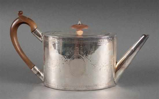 Appraisal: English neoclassical engraved sterling silver teapot Benjamin Mordecai London -'