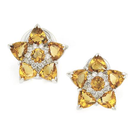 Appraisal: Pair of Citrine and Diamond Flower Earrings Estimate -