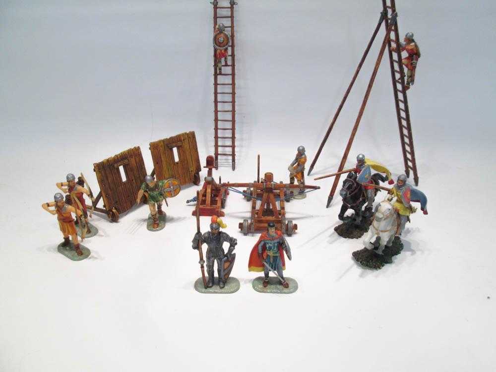 Appraisal: ELASTOLIN MODEL ROMAN SOLDIERS AND ACCESSORIES ten soldiers two catapults