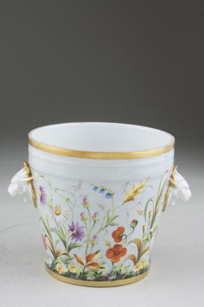 Appraisal: Tiffany Co Hand-Painted Cache Pot white porcelain with delicate floral