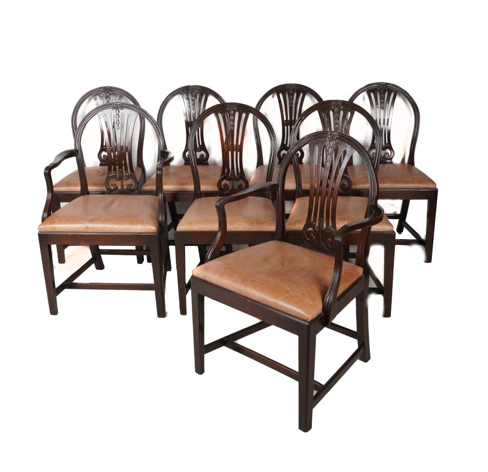 Appraisal: SET OF HEPPLEWHITE-STYLE DINING CHAIRS th century carved mahogany with