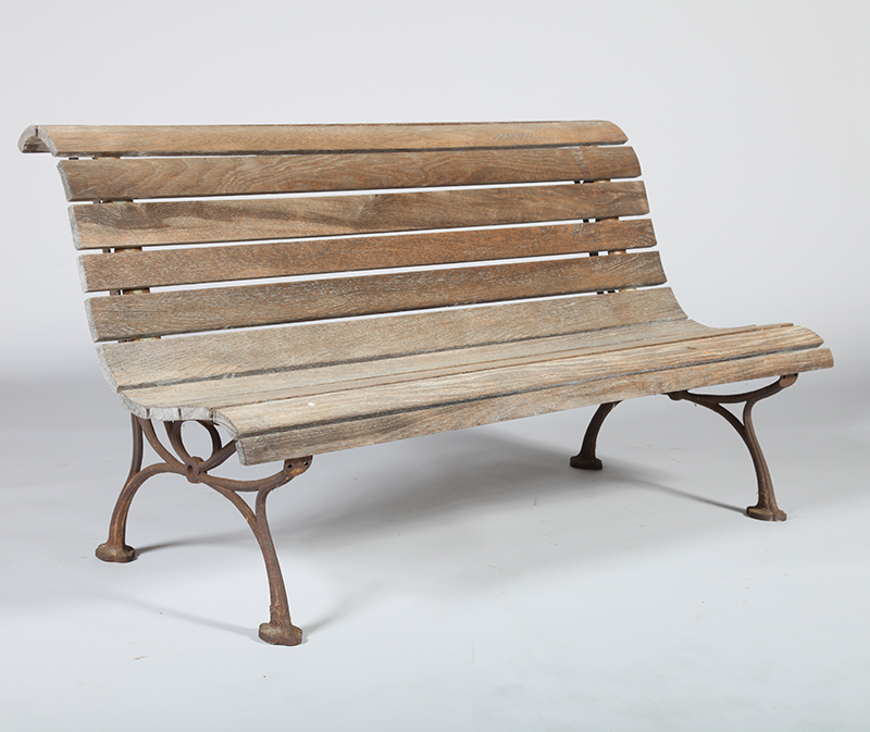 Appraisal: Cast-Iron and Pickled Oak Garden Bench x x in Estimate