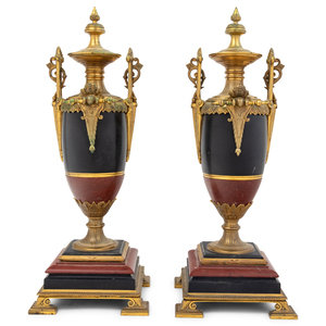 Appraisal: A Pair of French Gilt Bronze Slate and Marble Urns