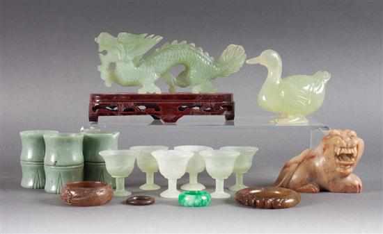 Appraisal: Assorted Chinese carved jade and hardstone articles jade includes carved