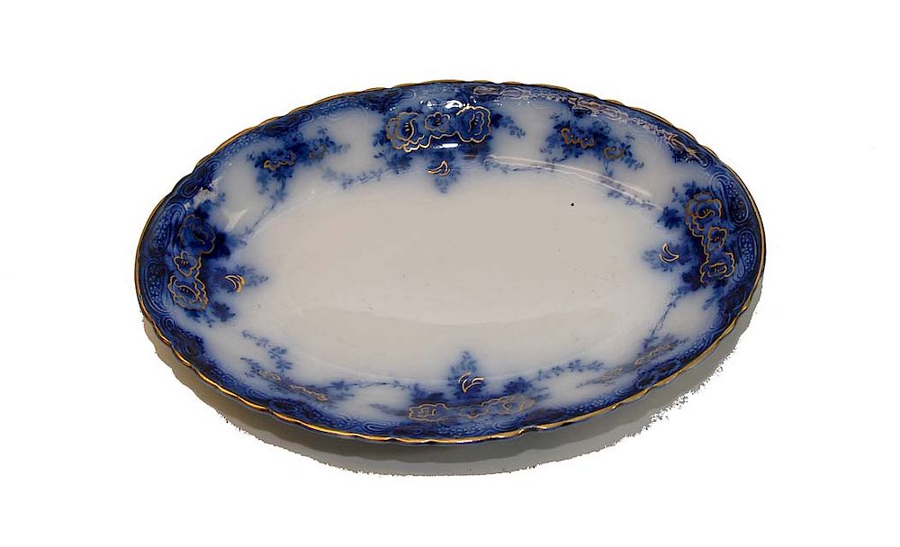 Appraisal: Alfred Meakin Gold Decorated Flow Blue Platter Alfred Meakin Gold