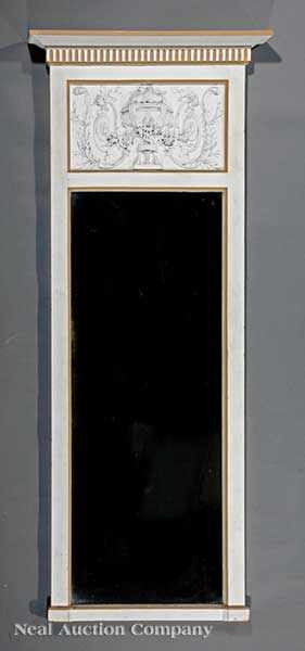 Appraisal: A Louis XVI-Style Cr me Peinte Trumeau Mirror th c