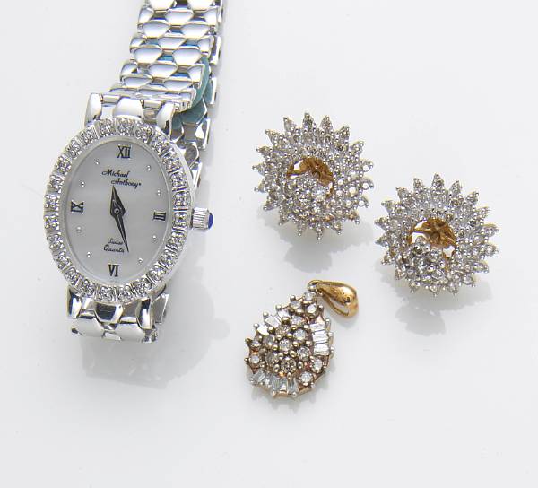 Appraisal: A quartz diamond and k white gold wristwatch with box