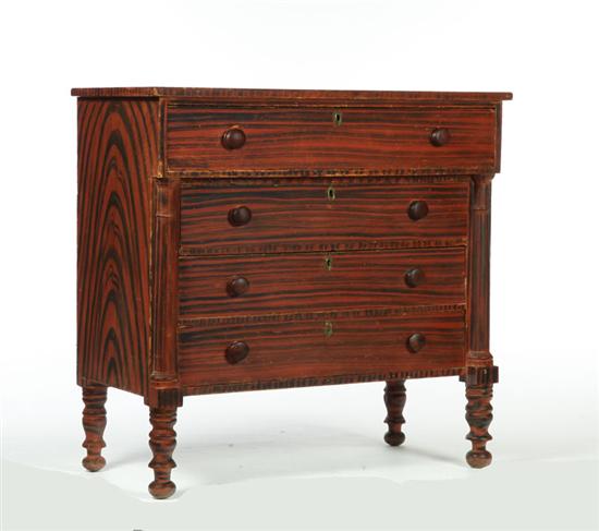 Appraisal: DECORATED EMPIRE CHEST Maine th century pine Original red and