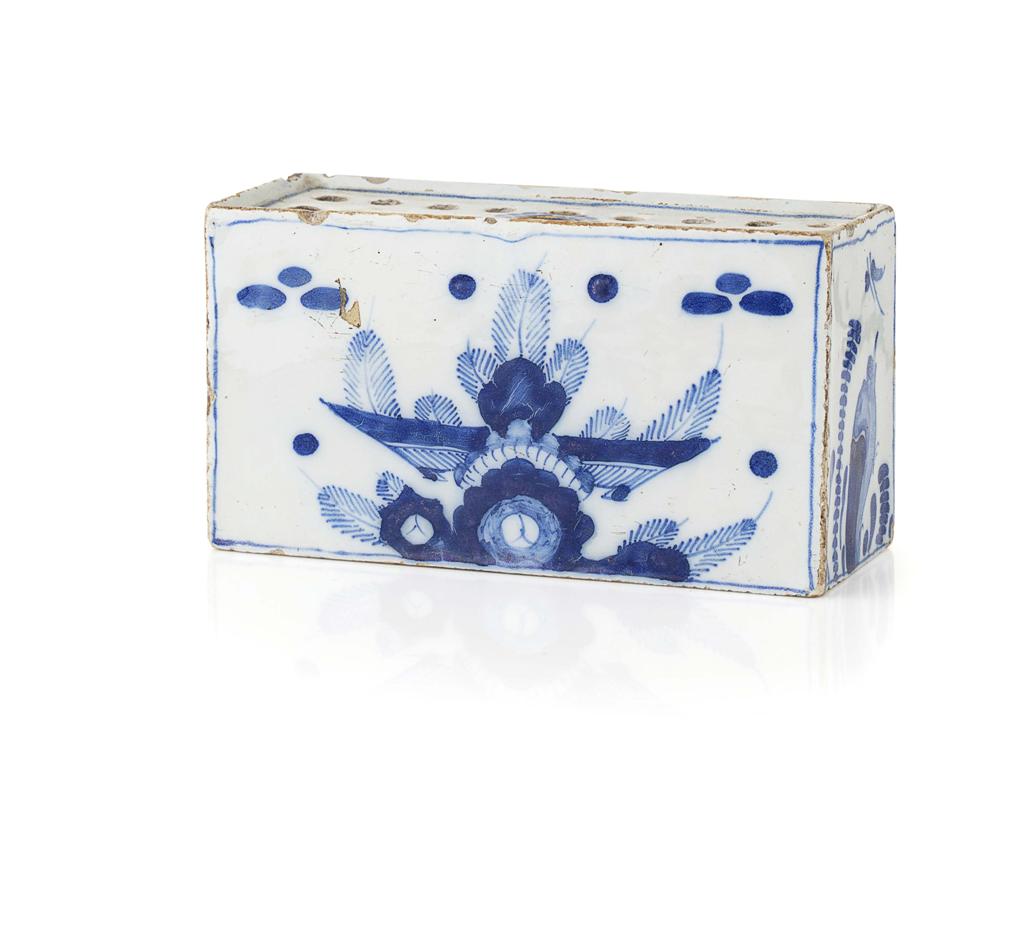 Appraisal: DELFT BLUE AND WHITE FLOWER BRICK TH CENTURY of rectangular