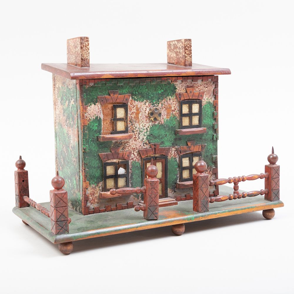 Appraisal: Folk Art Painted Wood Coin Bank in the Form of