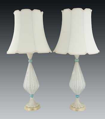 Appraisal: A Pair of Vintage Venetian Glass Lamps Of slender waisted