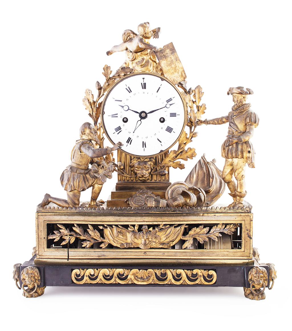 Appraisal: FRENCH ORMOLU MUSICAL CLOCK TH CENTURY the circular white enamel