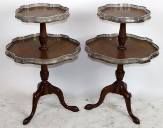 Appraisal: Pair of mahogany butler tables with nickel galleries A pair