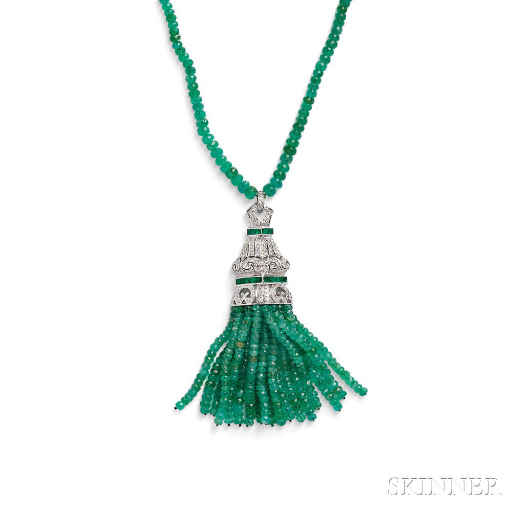 Appraisal: kt White Gold Emerald and Diamond Pendant designed as a