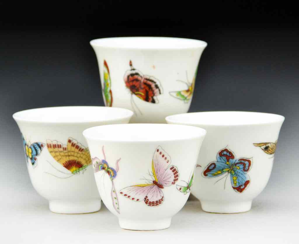 Appraisal: Chinese Famille Rose Porcelain Tea CupsFinely painted to depict butterflies