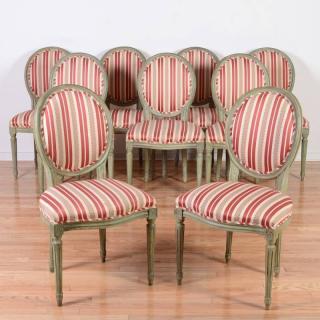 Appraisal: Set Baker Louis XVI style green painted dining chairs th