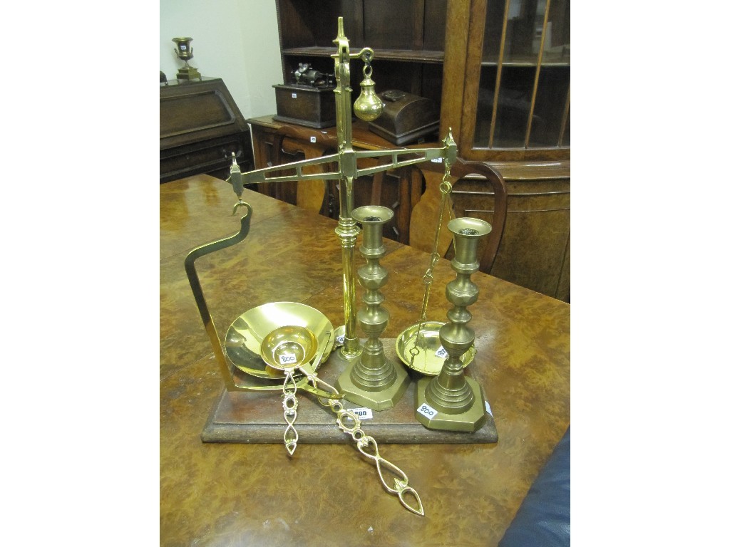 Appraisal: Set of brass spring balance scales and a pair of