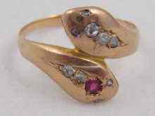 Appraisal: A yellow metal tests carat gold snake ring set with